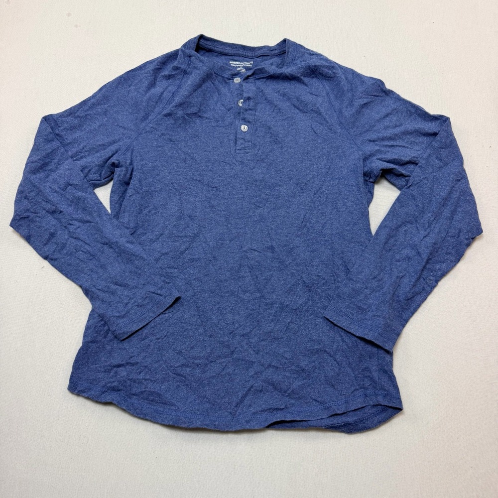 Amazon Essentials Henley Top Women Large Blue Excellent Long Sleeve Heathered